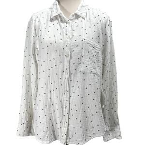 Dylan Casual Star Print Button Down Gauze Top White Long Sleeve Womens Large